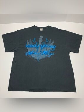 Merle Haggard Y2k T-Shirt Silver Wings Country Music Faded Black Tee Mens 3XL